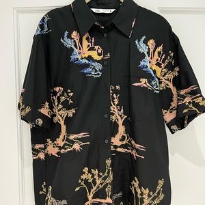 Zara black short sleeve embroidered detail blouse